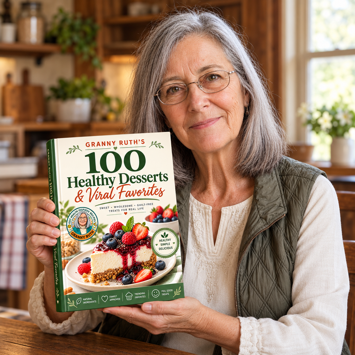 Granny Ruth holding a recipe book